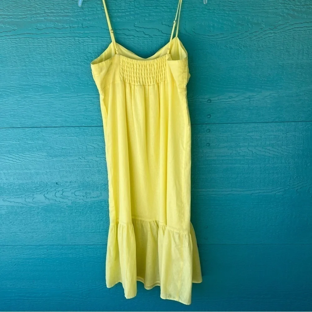 Banana Republic Linen Front Knot Midi Dress Pastel Butter Yellow Size 6 NWT